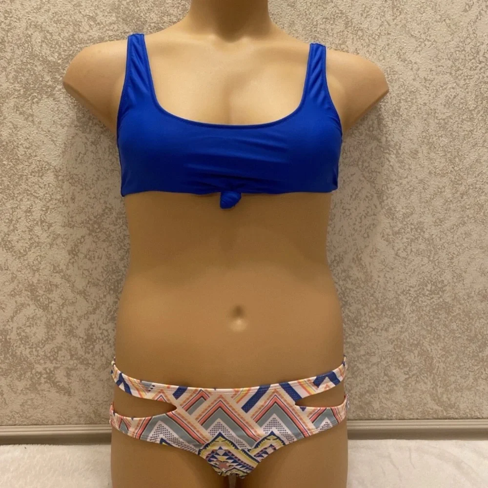 Express Royal Blue Bikini with Multicolor Patterned Bottom